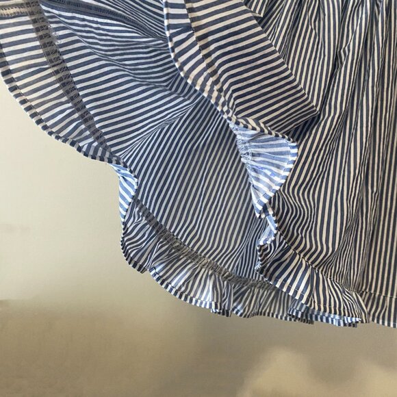 Handmade Children's Blue White Stripes Upcycled 100% Cotton Ruffle Dress - Picture 13 of 15